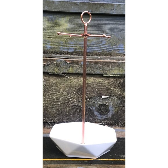 Laura Ashely Rose Gold Copper Tone Porcelain Jewelry Tree Display Dish Stand - Picture 2 of 6